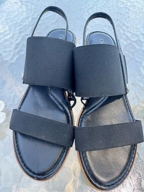 Damiani's Italy Black Elastic Strappy Wedge Sandals Sz 5 Excellent